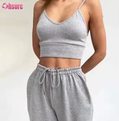 Personalización Moda Deporte Francés Terry Trajes de sudadera Mujeres 3 Piezas Jogger Set Trajes de sudadera y corte de la colmena de cultivo de la columna