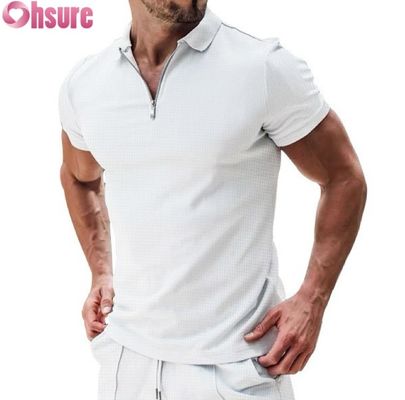 Manga corta de verano casual para hombres para polo camiseta de algodón gofre tejido de punto diseño sostenible y en blanco
