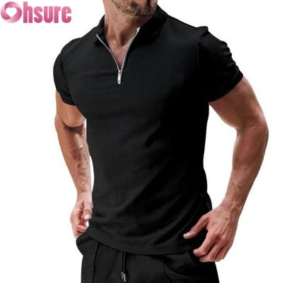 Manga corta de verano casual para hombres para polo camiseta de algodón gofre tejido de punto diseño sostenible y en blanco