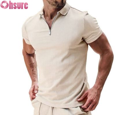 Manga corta de verano casual para hombres para polo camiseta de algodón gofre tejido de punto diseño sostenible y en blanco