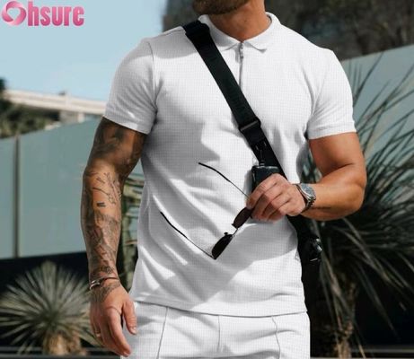 Manga corta de verano casual para hombres para polo camiseta de algodón gofre tejido de punto diseño sostenible y en blanco