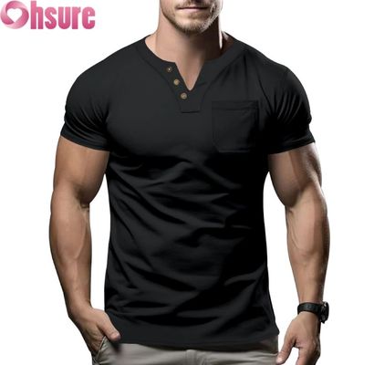 Nueva camiseta casual de verano para hombre 2025, cuello en V, ajuste entallado, manga corta, con serigrafía