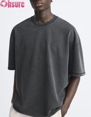 Camiseta pesada personalizada para hombre - Estilo vintage de algodón lavado, diseño de hombros caídos sobredimensionado, disponible para pedidos al por mayor