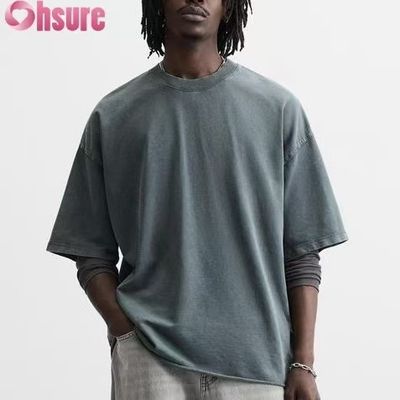 Camiseta pesada personalizada para hombre - Estilo vintage de algodón lavado, diseño de hombros caídos sobredimensionado, disponible para pedidos al por mayor