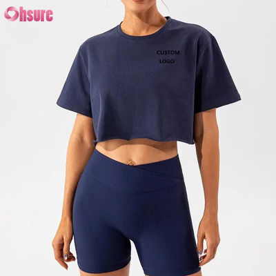 Camiseta corta deportiva de gran tamaño personalizada para mujer, nueva llegada, suave, de secado rápido, ligera, para mujer, para danza, running, manga corta