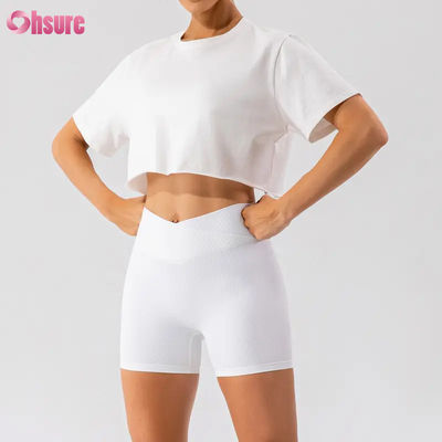 Camiseta corta deportiva de gran tamaño personalizada para mujer, nueva llegada, suave, de secado rápido, ligera, para mujer, para danza, running, manga corta