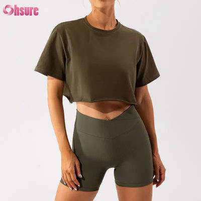 Camiseta corta deportiva de gran tamaño personalizada para mujer, nueva llegada, suave, de secado rápido, ligera, para mujer, para danza, running, manga corta