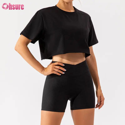 Camiseta corta deportiva de gran tamaño personalizada para mujer, nueva llegada, suave, de secado rápido, ligera, para mujer, para danza, running, manga corta