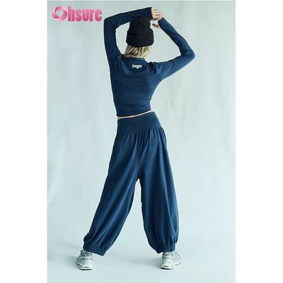 Top de manga larga deportivo para mujer, con agujero para el pulgar, ajustado, ligero, transpirable, para correr, ropa deportiva, color liso, conjunto de top corto y jogger