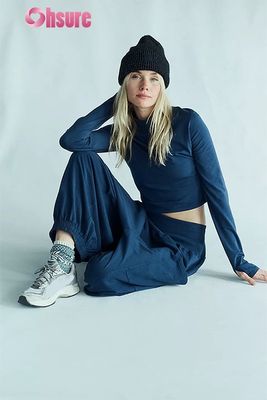 Top de manga larga deportivo para mujer, con agujero para el pulgar, ajustado, ligero, transpirable, para correr, ropa deportiva, color liso, conjunto de top corto y jogger