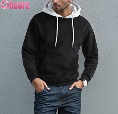 Sudadera con capucha y manga larga para hombre, informal, con bolsillo delantero y diseño de capucha en color contrastante