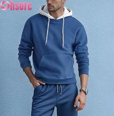 Sudadera con capucha y manga larga para hombre, informal, con bolsillo delantero y diseño de capucha en color contrastante