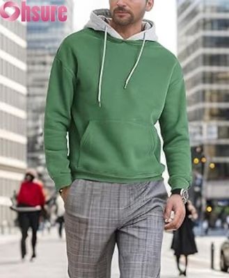 Sudadera con capucha y manga larga para hombre, informal, con bolsillo delantero y diseño de capucha en color contrastante