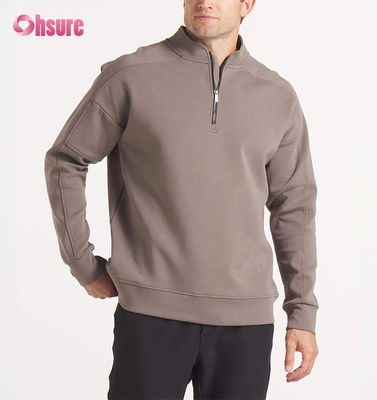 Sudadera de cuello redondo de felpa francesa de gran tamaño para hombre con bordado personalizado de alta calidad y sudadera con capucha con cremallera de cuarto de peso pesado con patrón sólido