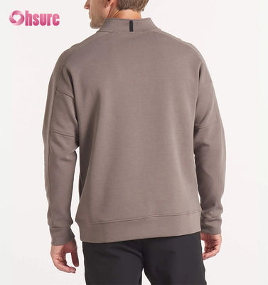 Sudadera de cuello redondo de felpa francesa de gran tamaño para hombre con bordado personalizado de alta calidad y sudadera con capucha con cremallera de cuarto de peso pesado con patrón sólido