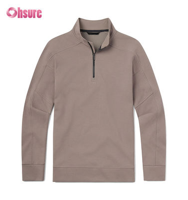 Sudadera de cuello redondo de felpa francesa de gran tamaño para hombre con bordado personalizado de alta calidad y sudadera con capucha con cremallera de cuarto de peso pesado con patrón sólido