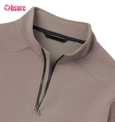 Sudadera de cuello redondo de felpa francesa de gran tamaño para hombre con bordado personalizado de alta calidad y sudadera con capucha con cremallera de cuarto de peso pesado con patrón sólido