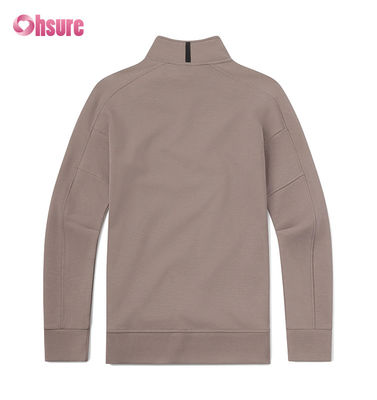 Sudadera de cuello redondo de felpa francesa de gran tamaño para hombre con bordado personalizado de alta calidad y sudadera con capucha con cremallera de cuarto de peso pesado con patrón sólido