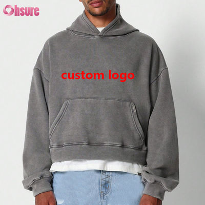 Fabricante de sudadera Impresión personalizada Y2K ropa callejera 400 Gsm Vintage de lana de gran tamaño de peso pesado Lavado de cultivos ácido cortado sudadera de hombre