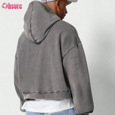 Fabricante de sudadera Impresión personalizada Y2K ropa callejera 400 Gsm Vintage de lana de gran tamaño de peso pesado Lavado de cultivos ácido cortado sudadera de hombre