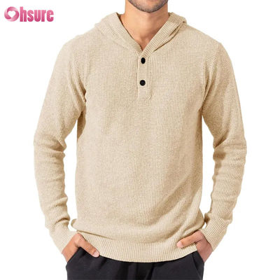 Diseño de artículos deportivos al por mayor, súper moderno, de alta calidad, tops, suave tejido de punto, lana, cachemir, sudadera con capucha con botones para hombre, forrada con malla