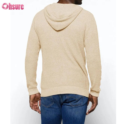 Diseño de artículos deportivos al por mayor, súper moderno, de alta calidad, tops, suave tejido de punto, lana, cachemir, sudadera con capucha con botones para hombre, forrada con malla