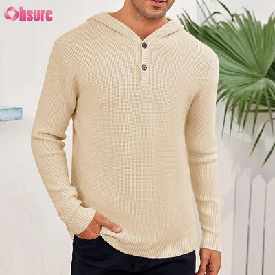 Diseño de artículos deportivos al por mayor, súper moderno, de alta calidad, tops, suave tejido de punto, lana, cachemir, sudadera con capucha con botones para hombre, forrada con malla