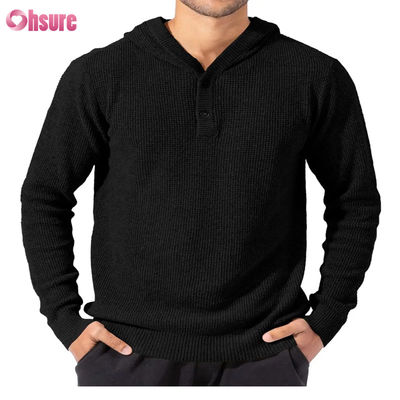 Diseño de artículos deportivos al por mayor, súper moderno, de alta calidad, tops, suave tejido de punto, lana, cachemir, sudadera con capucha con botones para hombre, forrada con malla