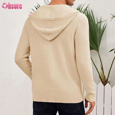 Diseño de artículos deportivos al por mayor, súper moderno, de alta calidad, tops, suave tejido de punto, lana, cachemir, sudadera con capucha con botones para hombre, forrada con malla