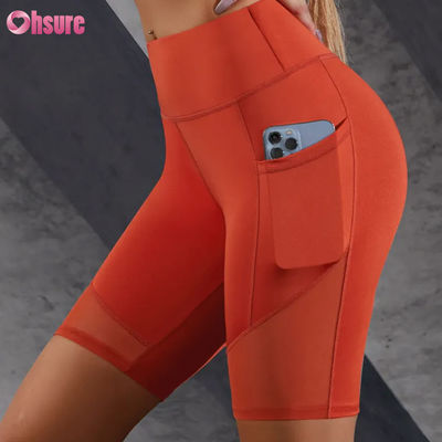 Impresión de logotipo personalizado de venta caliente de bolsillo de malla de costura cintura alta glúteos levantamiento adelgazamiento calzoncillos de yoga leggings al por mayor
