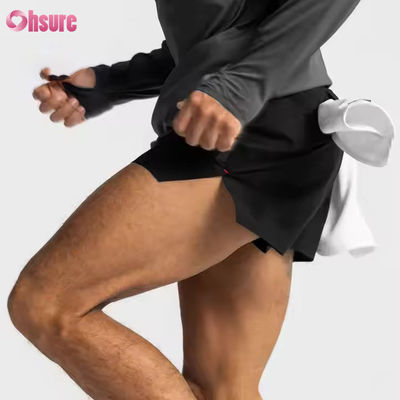 Bolsillos de cremallera personalizados cintura elástica deportes activos de ropa masculina Jacquard impresión entrenamiento corriendo calzoncillos de gimnasio