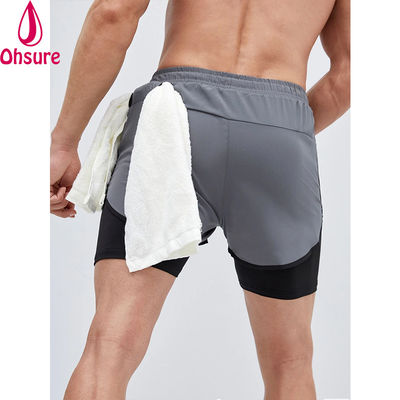 Pantalones cortos deportivos 2 en 1 para hombre con cinta reflectante y cintura con cordón, pantalones cortos de entrenamiento para hombre