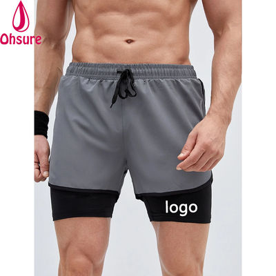 Pantalones cortos deportivos 2 en 1 para hombre con cinta reflectante y cintura con cordón, pantalones cortos de entrenamiento para hombre