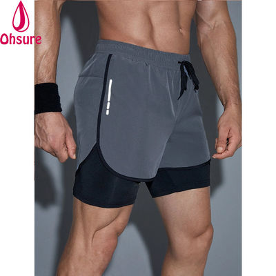 Pantalones cortos deportivos 2 en 1 para hombre con cinta reflectante y cintura con cordón, pantalones cortos de entrenamiento para hombre