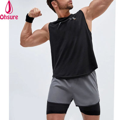 Pantalones cortos deportivos 2 en 1 para hombre con cinta reflectante y cintura con cordón, pantalones cortos de entrenamiento para hombre