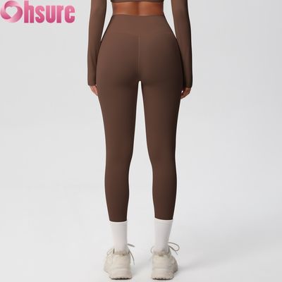 Mallas de yoga de cintura alta con realce de glúteos, cintura elástica, leggings de fitness para ciclismo al aire libre, a prueba de sentadillas, pantalón nude, piel
