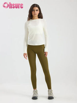 Mallas de cintura alta para gimnasio, estilo deportivo, que absorben la humedad, para yoga, con bolsillos en ambos lados, lisas para mujer, pantalones OEM, ropa de yoga