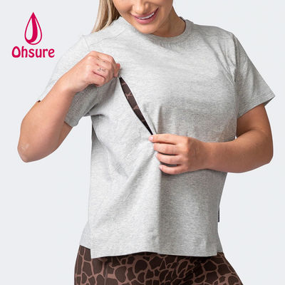 OEM 100% algodón camiseta de gran tamaño Mujeres Manga corta con cremallera Ropa de maternidad de lactancia