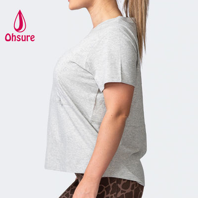 OEM 100% algodón camiseta de gran tamaño Mujeres Manga corta con cremallera Ropa de maternidad de lactancia