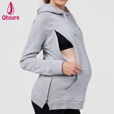 Mujeres embarazadas de mayor tamaño con sudadera con capucha con camisetas para amamantar y ejercicios de acondicionamiento físico con sudadera de maternidad y enfermería