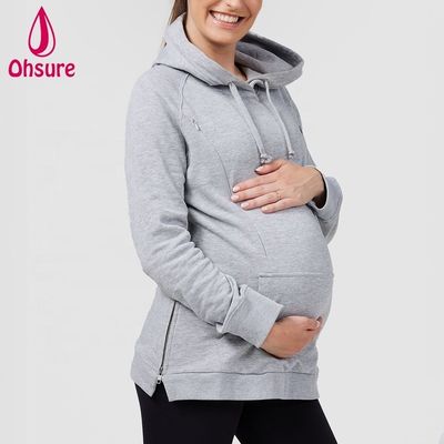 Mujeres embarazadas de mayor tamaño con sudadera con capucha con camisetas para amamantar y ejercicios de acondicionamiento físico con sudadera de maternidad y enfermería