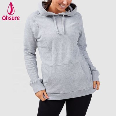 Mujeres embarazadas de mayor tamaño con sudadera con capucha con camisetas para amamantar y ejercicios de acondicionamiento físico con sudadera de maternidad y enfermería
