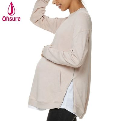 Ropa de invierno para embarazadas y embarazadas de talla más grande Ropa de amamantamiento de lana blanda Hoodie de enfermería con cremallera lateral Sudadera de maternidad Mujeres