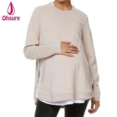 Ropa de invierno para embarazadas y embarazadas de talla más grande Ropa de amamantamiento de lana blanda Hoodie de enfermería con cremallera lateral Sudadera de maternidad Mujeres