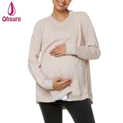 Ropa de invierno para embarazadas y embarazadas de talla más grande Ropa de amamantamiento de lana blanda Hoodie de enfermería con cremallera lateral Sudadera de maternidad Mujeres