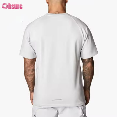Camiseta de entrenamiento para hombre, de cuello redondo, manga corta raglán, ajuste relajado, 95% algodón y spandex