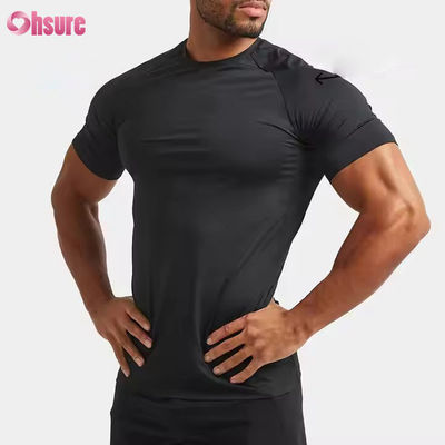 Polyester personalizado Spandex Ligero Slim Fit Raglan Manga Entrenamiento muscular rápido Top Gimnasio camiseta para hombres