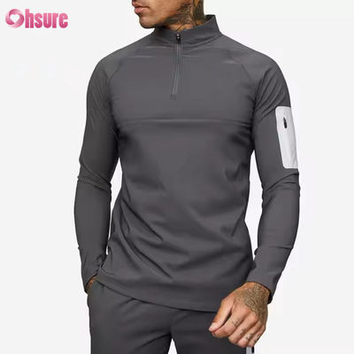 Entrenamiento personalizado Deportes activos Usar Slim Fit 1/4 Cuarto Zip Jogging Track Top Men Compresión Gimnasio Camisa de manga larga