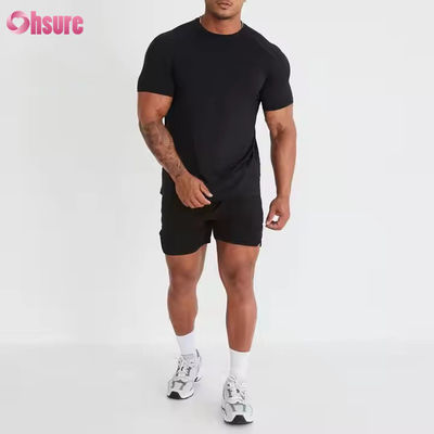 Poliéster Spandex a medida Manga corta Peso ligero Respirable malla muscular culturismo masculino gimnasio Seca rápida camiseta