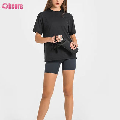 Camisetas deportivas de yoga de manga corta para mujer, de secado rápido, transpirables, con logotipo personalizado al por mayor, con jacquard, para fitness, de largo corto, para gimnasio